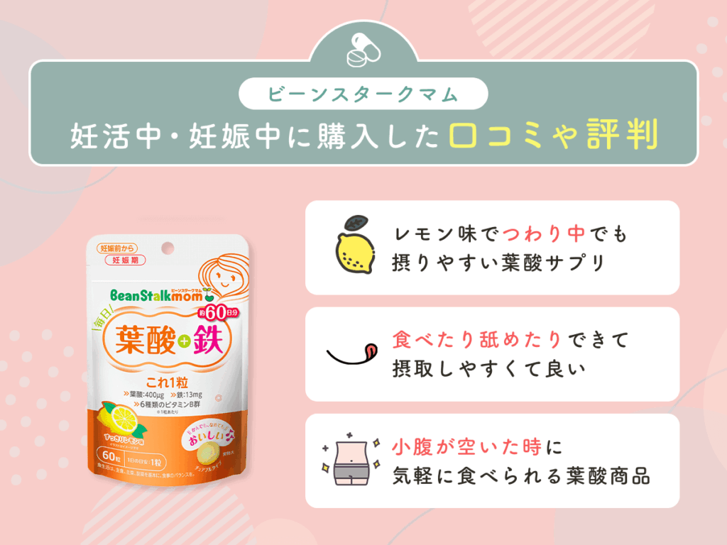 ビーンスタークマム 毎日葉酸＋鉄 これ1粒を妊活中・妊娠中に購入した辛口の口コミや評判