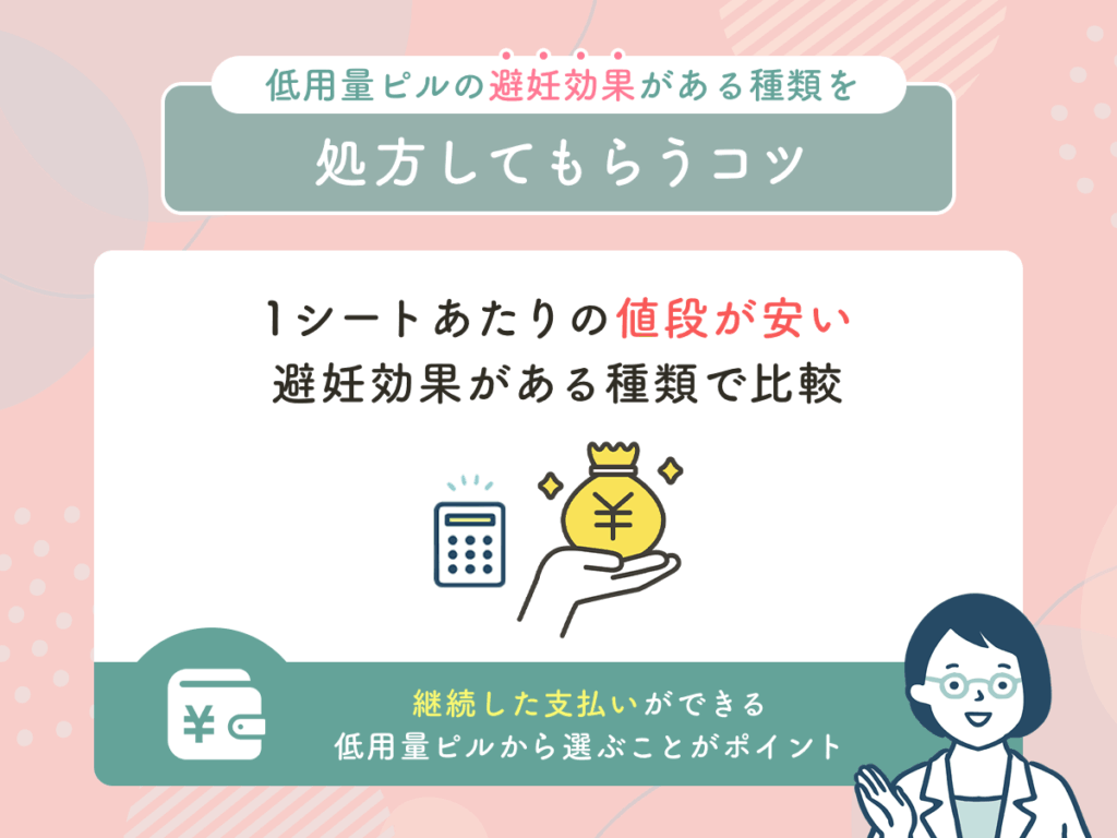 1シートあたりの値段が安い避妊効果がある低用量ピルで比較