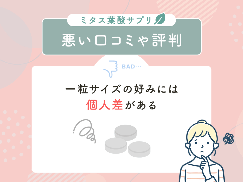 ミタス葉酸サプリ（mitas）の悪い口コミや評判①：一粒サイズの好みには個人差がある