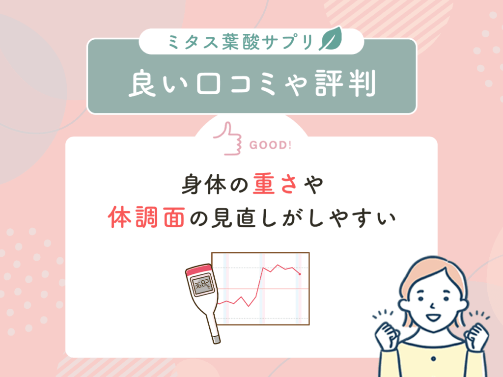 ミタス葉酸サプリ（mitas）の良い口コミや評判②：身体の重さや体調面の見直しがしやすい