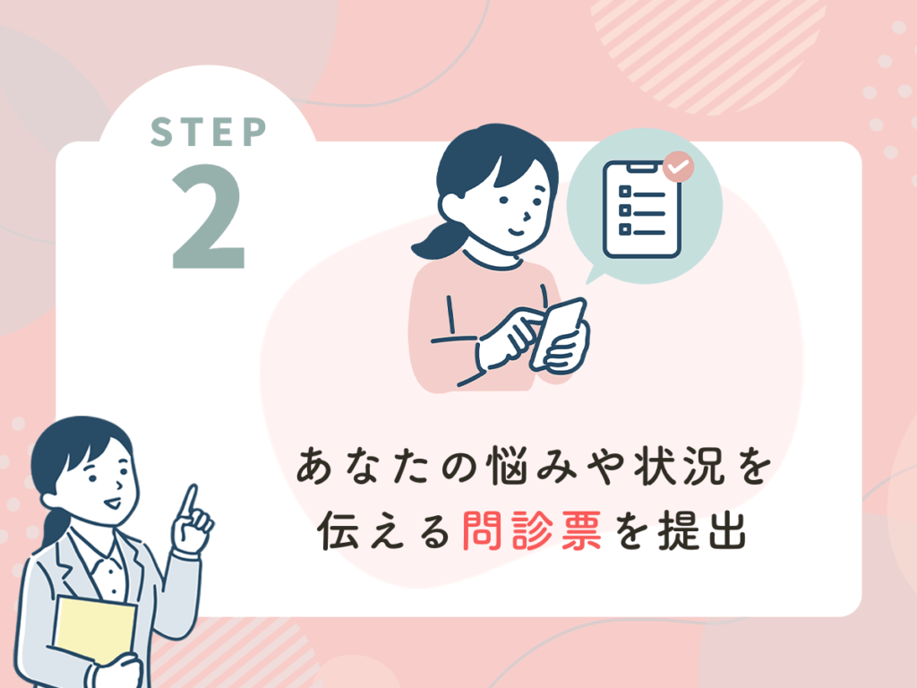 あなたの悩みや状況を伝える問診票を提出