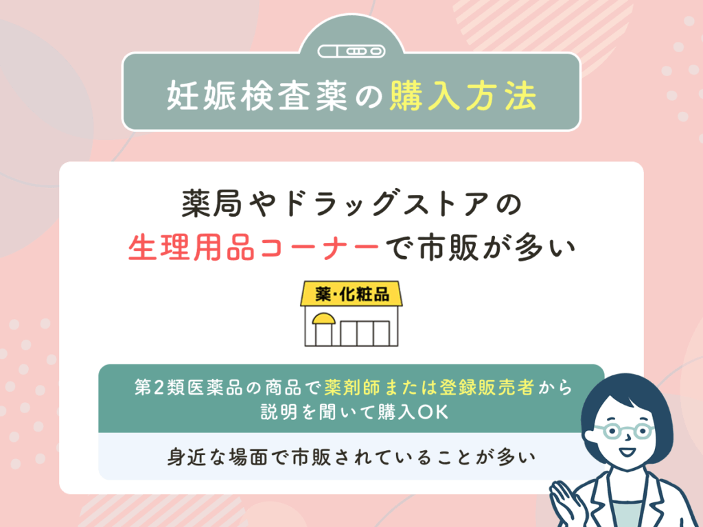 薬局やドラッグストアの生理用品コーナーで妊娠検査薬を購入できる