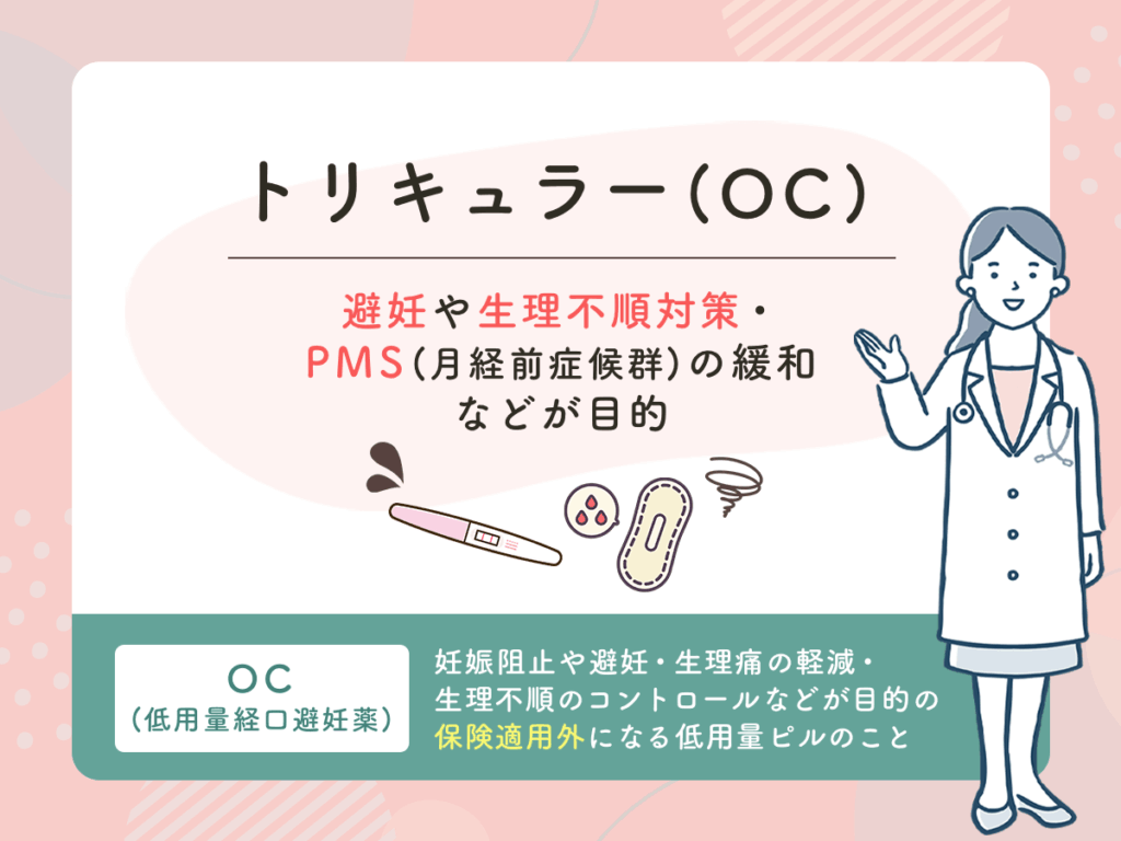 トリキュラーは避妊や生理不順対策・PMS（月経前症候群）の緩和などが目的